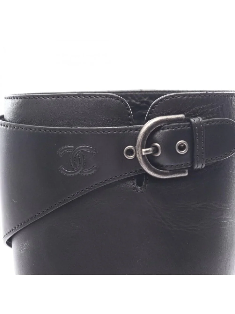 Chanel Boots CC Logo Long Black Leather